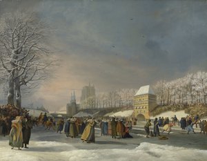 Compétition de patinage féminin sur le Stadsgracht à Leeuwarden, 21 janvier 1809 - Nicolaas Baur (signed by artist)