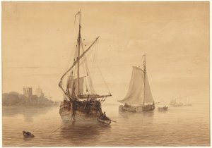 Paysage fluvial avec quelques bateaux