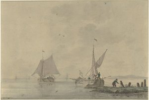 Eau calme avec bateau amarré - Nicolaas Wicart