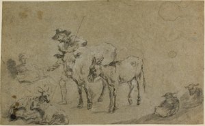 Bouvier avec vache, âne, mouton - Nicolaes Berchem