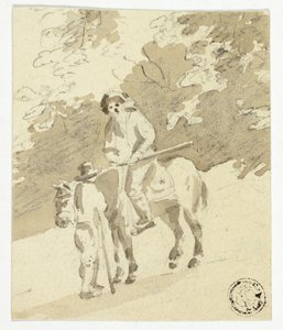 Homme à cheval discutant avec un homme à pied