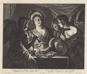 Sainte Cécile avec trois anges musiciens