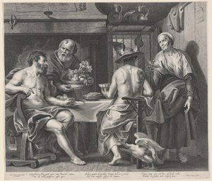 Jupiter et Mercure reçus par Philémon et Baucis - Nicolaes Lauwers, after Jacob Jordaens