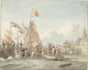 Arrivée du prince Willem Frederik à Scheveningen, 30 novembre 1813 - Nicolaes Lodewick Penning (signed by artist)