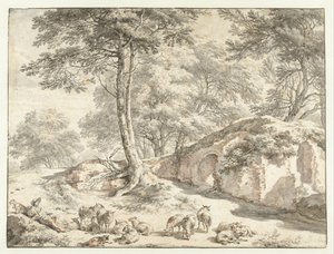 Berger avec des moutons près d