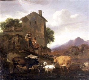 Bergers avec du bétail et des chèvres - Nicolaes Pietersz. Berchem