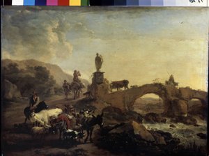 Paysage italien au petit pont - Nicolaes Pietersz. Berchem