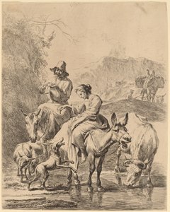Bergère sur un âne