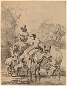 Bergère sur un âne