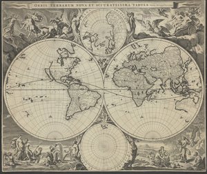 Orbis terrarum nova et accuratissima tabula, vers 1690 - Nicolaes Visscher
