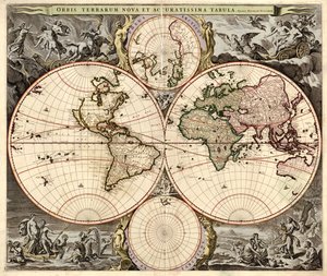 Orbis terrarum nova et accuratissima tabula, vers 1690 - Nicolaes Visscher