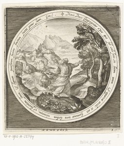 Troisième jour de la création : Dieu crée la terre et les plantes à graines et les arbres portant des fruits avec des graines - Nicolaes de Bruyn