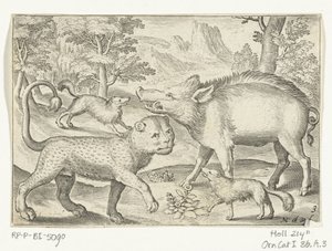 Léopard, sanglier et chiens - Nicolaes de Bruyn