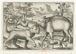 Léopard, sanglier et deux chiens - Nicolaes de Bruyn