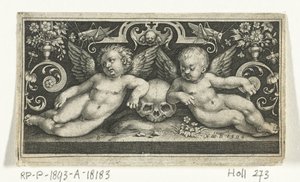 Deux enfants se battant, chevauchant des boucs, flanqués d