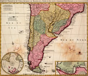 Carte du Paraguay, du Chili, du détroit de Magellan et de la Terre de Feu en Amérique du Sud, c.1720 (gravure en couleur) - Nicolaes the Younger Visscher