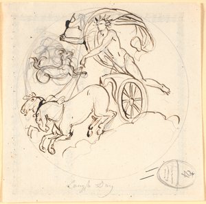 Apollon conduisant son char solaire vers le bas; en haut le signe du Capricorne encadré par un cercle. Le motif représente le jour le plus long - Nicolai Abildgaard