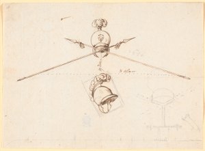Esquisse décorative. Un casque et deux lances croisées, etc.
