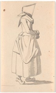 Une paysanne marchant de profil vers la droite, avec un grand paquet sur la tête - Nicolai Abildgaard