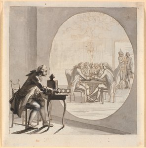 Un homme avec une lanterne magique montre une image du conseiller d