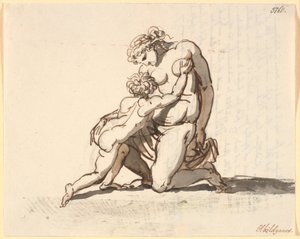 Une mère nue agenouillée avec son petit garçon