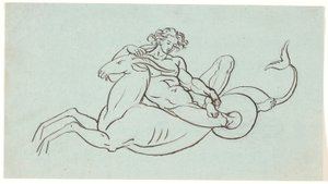 Un homme nu allongé sur une chèvre avec une queue de poisson - Nicolai Abildgaard
