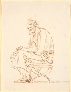 Un vieillard en costume antique, assis sur un tabouret, de profil à gauche - Nicolai Abildgaard