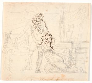 Une jeune femme, à genoux, embrassant suppliamment un héros nu - Nicolai Abildgaard