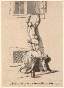 Un veilleur aide un homme à entrer par une fenêtre - Nicolai Abildgaard