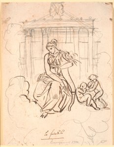 La déesse de la fertilité, assise devant le temple de Janus avec quelques enfants jouant - Nicolai Abildgaard