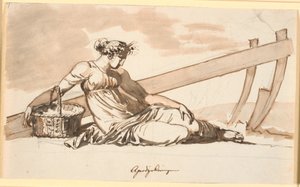 Femme reposant devant une charrue. Allégorie de l