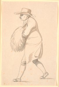 Caricature, peut-être du professeur Münter, marchant vers la gauche, avec les mains dans un manchon - Nicolai Abildgaard