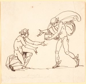 Mercure apporte la boîte de Pandore à Epiméthée - Nicolai Abildgaard