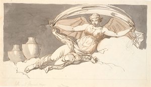 La Nuit, une femme reposant avec des ailes de chauve-souris - Nicolai Abildgaard