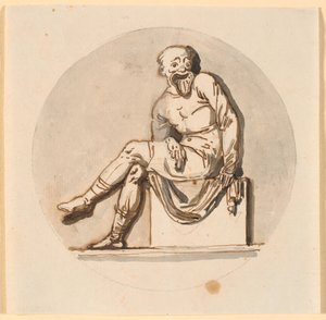 Figure masquée assise, encadrée en cercle. Esquisse pour décoration dans la maison de thé du parc de Sorgenfri - Nicolai Abildgaard