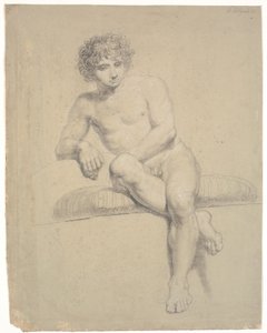 Modèle assis sur un socle bas avec coussin. Vue de face. Jambes croisées - Nicolai Abildgaard