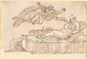 Socrate reposant sur son lit; dans les airs deux "daimons" flottants - Nicolai Abildgaard