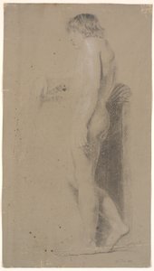 Modèle masculin debout. Profil gauche. Appuyé sur un haut piédestal. Bras droit tendu - Nicolai Abildgaard