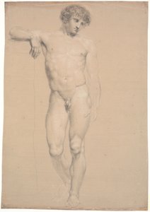 Modèle debout. Vue de face. Bras droit appuyé sur un haut piédestal - Nicolai Abildgaard