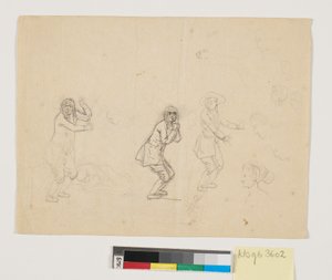 Études de têtes et de figures, y compris une figure masculine représentée trois fois - Nicolai Abildgaard