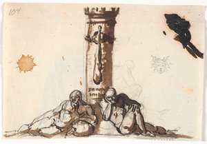 Deux vieux hommes nus allongés au pied d