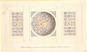 Esquisse pour un plafond avec partie centrale voûtée en violet et jaune - Nicolai Abildgaard