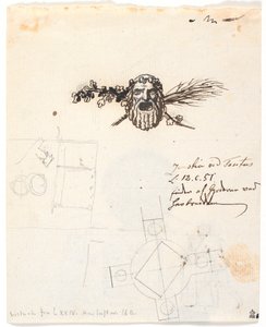 Esquisse de sceau pour le corps des mines de Røros, avec quelques petites esquisses de figures