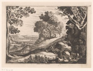 Paysage vallonné avec deux gardiens de chèvres - Nicolas Cochin (attributed to)