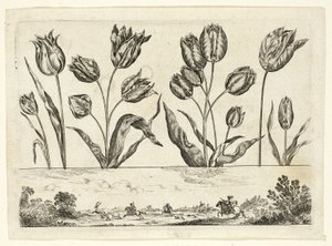 Fleurs et scène de chasse, de Livre Nouveau de Fleurs...
