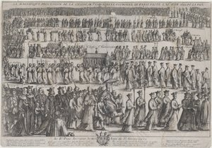 La procession du cercueil de Sainte Geneviève, avec des clercs et des laïcs marchant en six rangs, 1652 - Nicolas Cochin