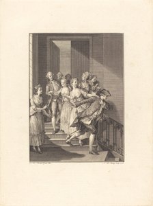 Saint-Preux sort de chez des femmes du monde - Nicolas Delaunay after Jean Michel Moreau
