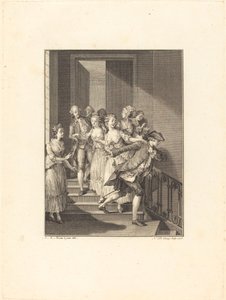 Saint-Preux sort de chez des femmes du monde - Nicolas Delaunay after Jean Michel Moreau