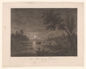 Vue nocturne sur la Meuse avec des pêcheurs - Nicolas Dufour