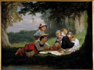 Le goûter champêtre. Peinture par Nicolas Gabe 19ème siècle - Nicolas Edward Gabe